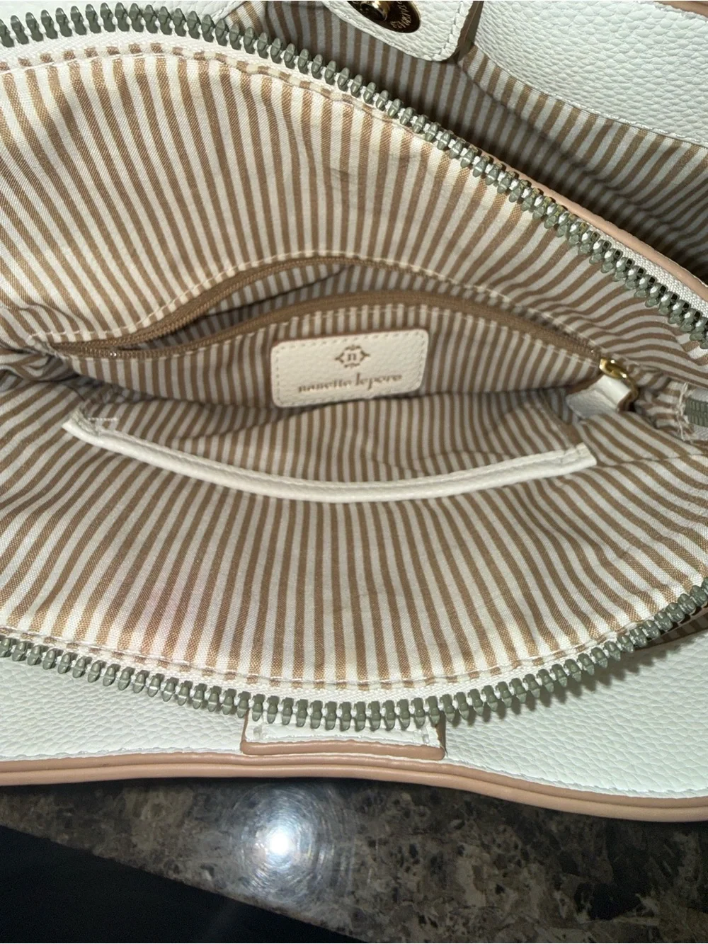 Nanette Lepore Cream and White Canvas Crossbody Bag